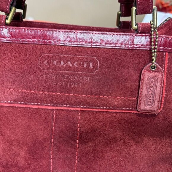 Coach 8B03 Burgundy Suede Hampton Bordeaux Tote - Picture 4 of 15